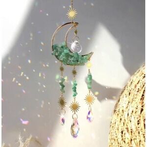 Colorful Crystal Gemstone Moon Suncatcher in Green‎ Jade